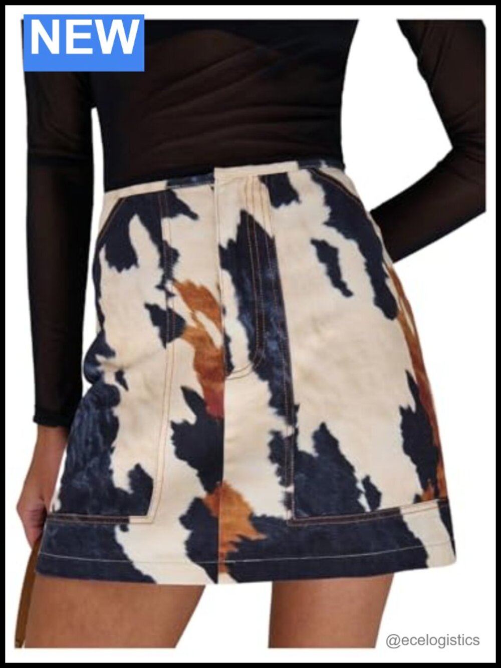 Floerns Women's Denim Mini Skirt Mid Waist Cow Print Straight Fit
